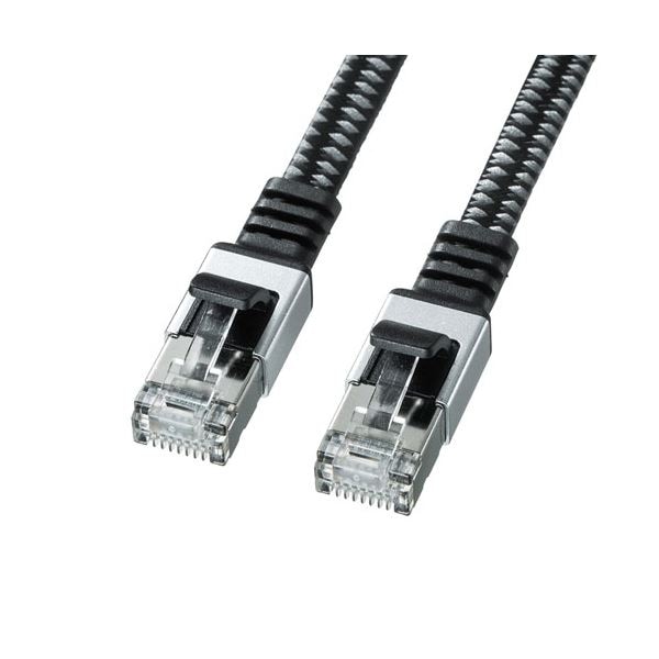 (5個セット) サンワサプライ カテゴリ6AメッシュフラットLANケーブル 0.5m ブラック＆グレー KB-FL6AME-005BKX5