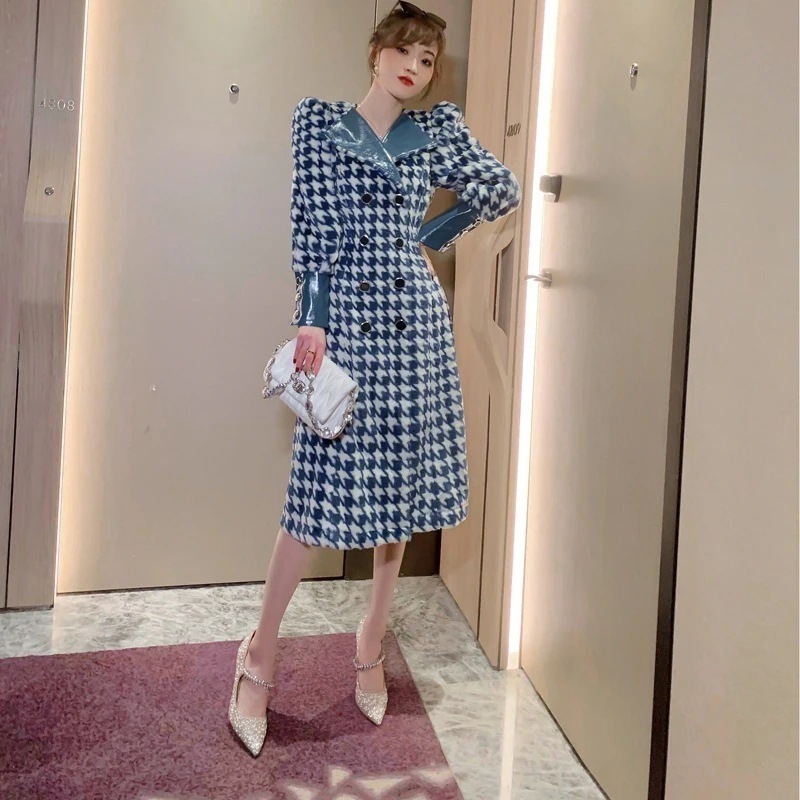 【Fellow 20％割】【JY.上品】 秋冬 千鳥格子 トレンチコート ファードッキング 保温 パーティー 着痩せ 大人 お呼ばれ 同窓会 披露宴 卒業式 結婚式 ウェディング 二次会 成人式30%