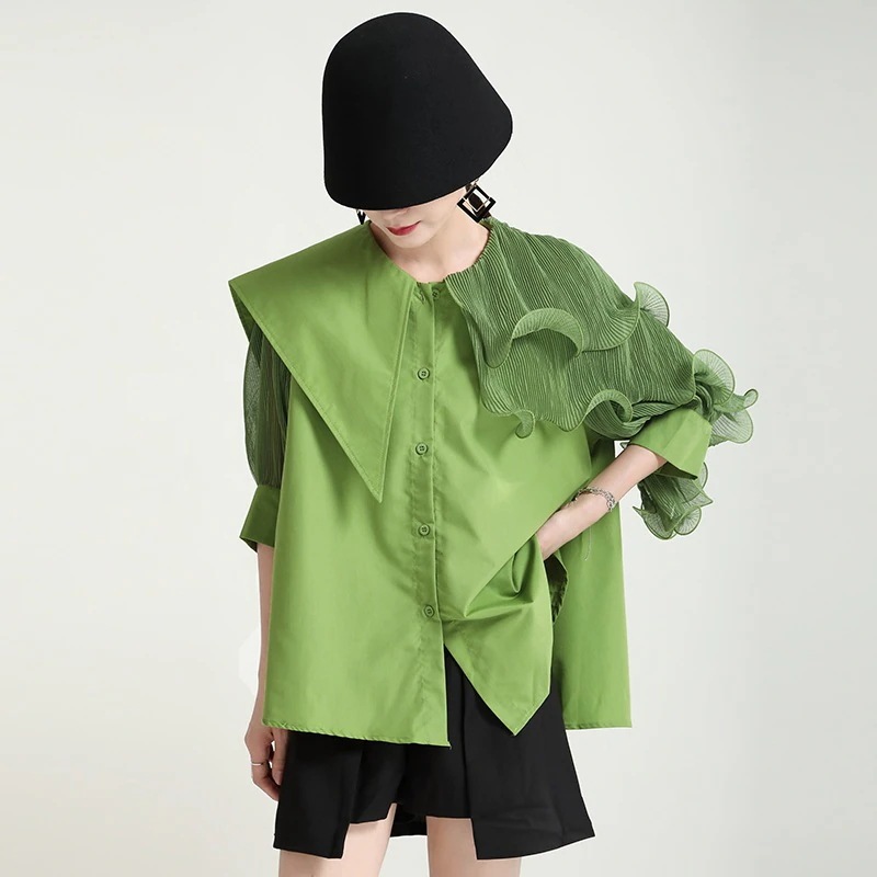 【J.Fashion】春の前にGET! フリル飾り ドッキングブラウス レディース おしゃれ 春夏 ベルト付き 七分袖 レース シャツ パフスリーブ 半袖 シフォン 日焼け止め オフィ メガ割30%ま 5,027円