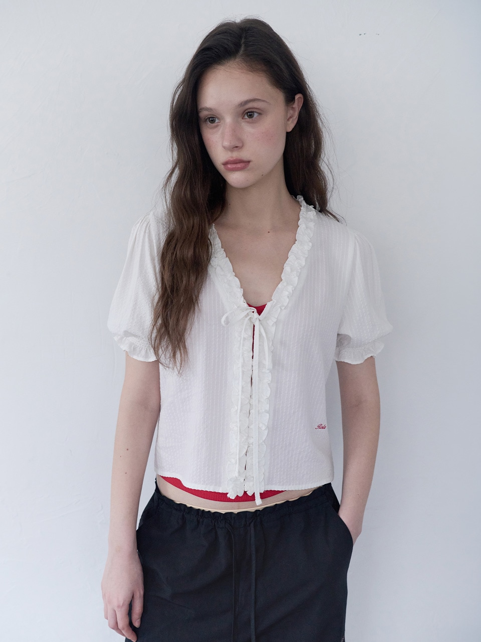 FRILL OPEN BLOUSE WHITE
