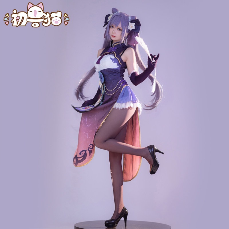 初獣猫コスメー刻晴チャイナドレスcos服同人ゲームチャイナドレスコスプレかつら