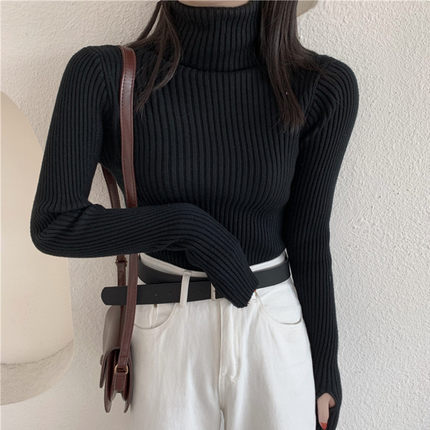 トップス ニットソー プルオーバー レギュラー丈 長袖 レギュラー袖 タートルネック ハイカラー スリム ニット きれいめ シンプル 大人 お洒落 クール 無地 秋 冬 誕生日 クリスマス 10代