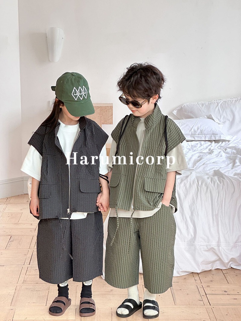 セットアップ キッズ 子供服 女の子 男の子 チェック柄アウター 七分パンツ 兄妹 上下セット おしゃれ 可愛い ベビー服 春 秋 トップス 長袖 ボトムス 長ズボン ジュニア 入学 入園 誕生日 プ