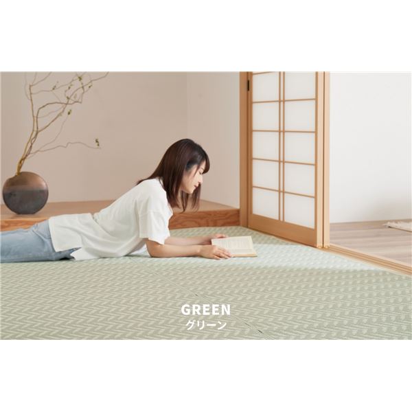 PP柄上敷 パスラッシュ グリーン 江戸間6帖（約261x352cm）