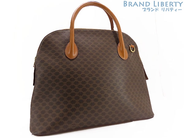 美品セリーヌヴィンテージマカダムハンドバッグトートバッグブラウンダークブラウンPVCレザー