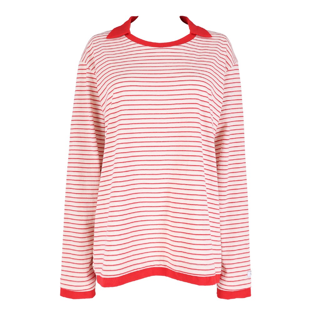 ストライプカラリンガーTシャツ（レッド）