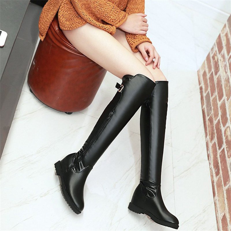 ロングブーツレディースニーハイブーツウェッジソールブーツロングブーツ黒 韓国風 美脚 ロングブーツ秋