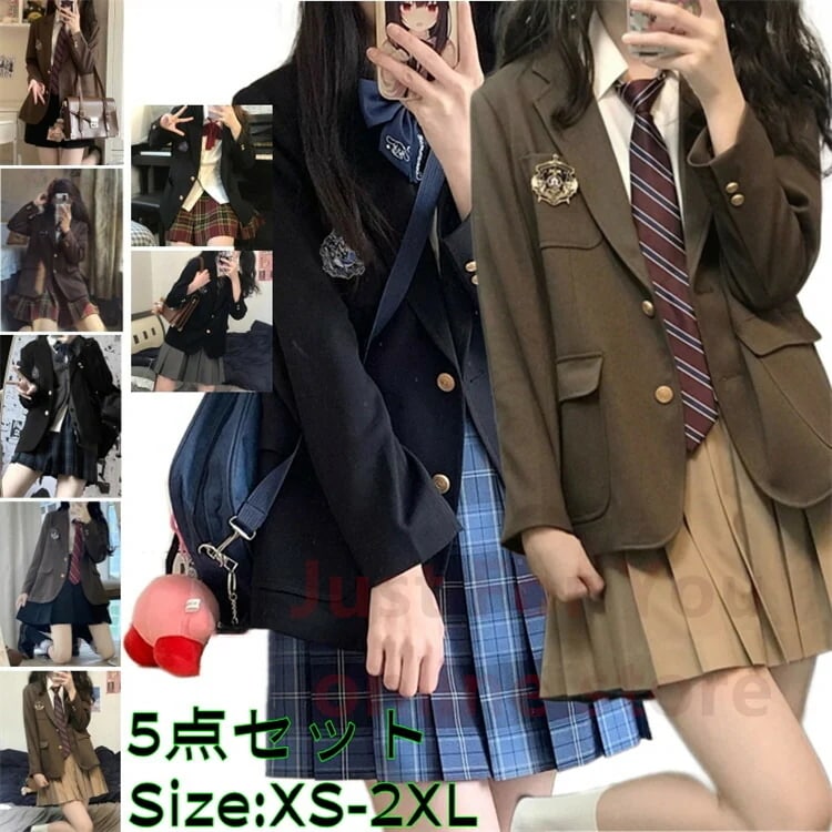 【1-3日出荷】卒業式 スーツ 女の子 150 160 165 170cm 小学生女子 制服 子供服 中高生 JK 韓国 ブレザー 5点セット ジャケット ブラウス スカート ネクタイ エンブレム フ