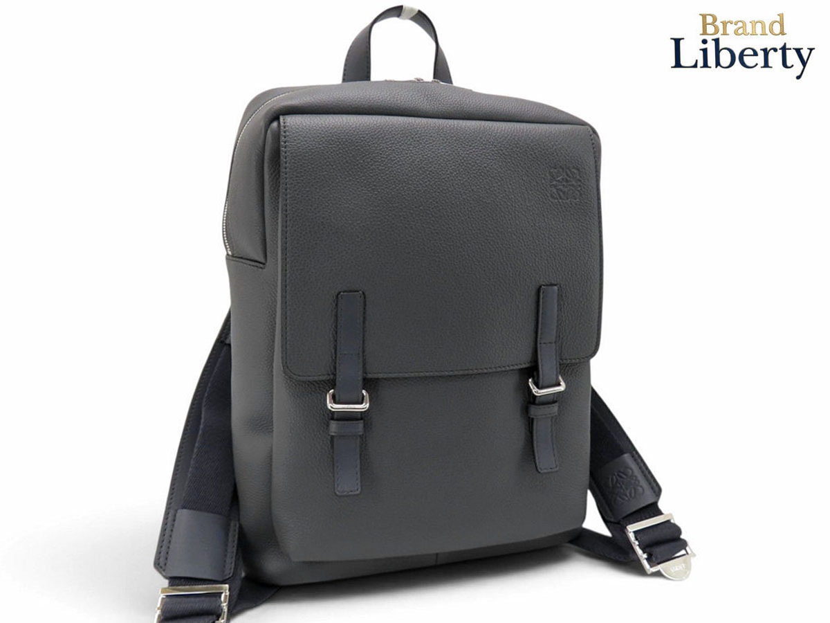 超美品ロエベLOEWEアナグラムミリタリーバックパックリュックサックアンスラサイトグレーソフトグレインカーフB553J18X04