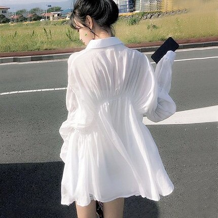 シャツ ブラウス カットソー レディース ロング 長袖 襟付き アシンメトリー かわいい 大人可愛い きれいめ シンプル カジュアル かっこいい 無地 春 秋 学生 お出かけ 韓国 ホワイト トップス