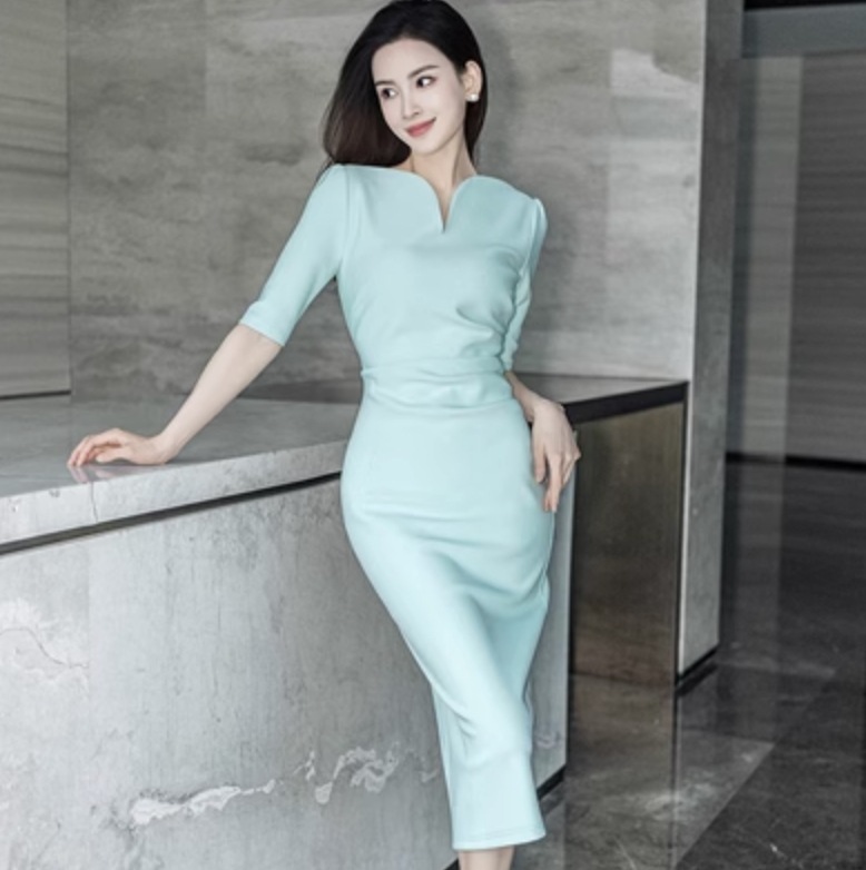 ワンピース ワンピドレス ミモレ丈 スリム タイト 細身 かわいい 大人可愛い きれいめ シンプル カジュアル 大人 上品 おしゃれ お洒落 大人女子 こなれ感 個性的 主役級 存在感 美容師