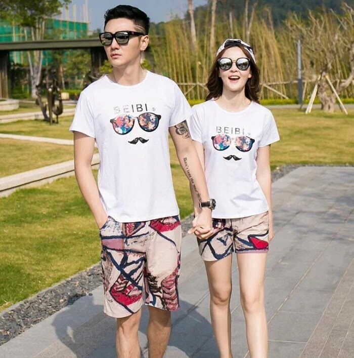 カップル ペアルック セットアップ tシャツ+パンツ デート 海遊び 旅行 上下セット ペア カップ