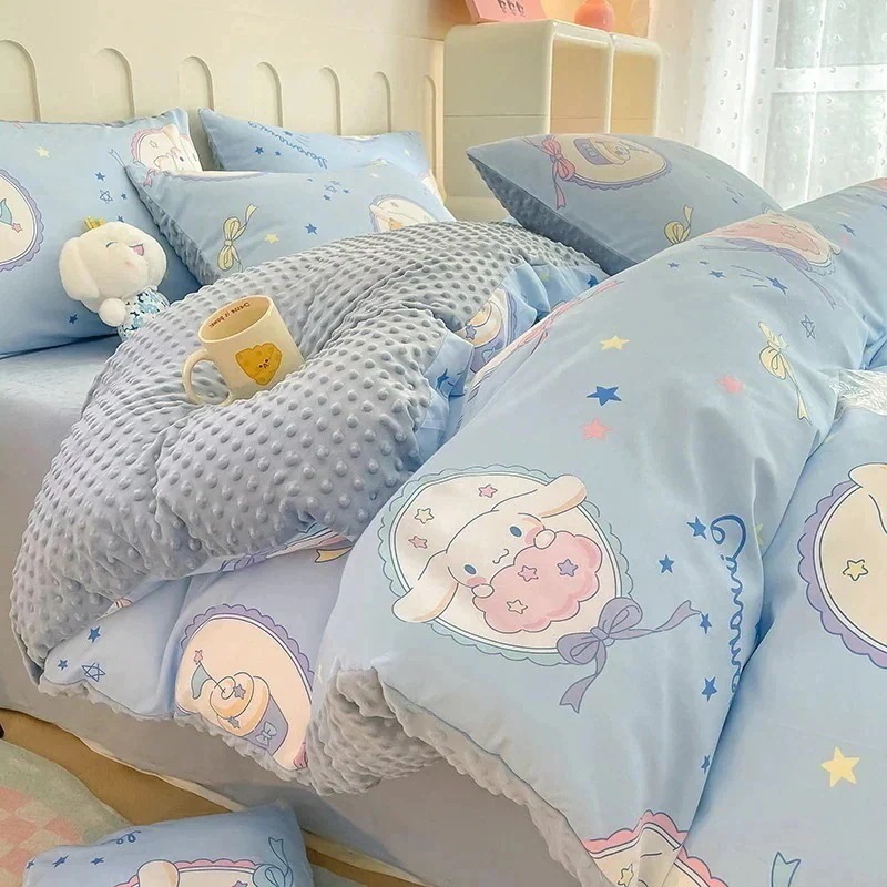 サンリオ純綿プラスベルベット4ピース漫画kt猫純綿ビーニー学生スリーピースベッドシーツとキルトカバー