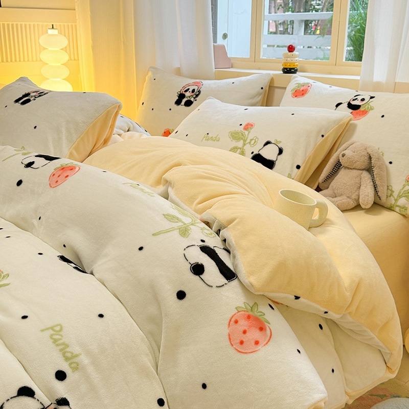 冬インスミルクベルベット4点学生寮ウォームコーラルベルベット3点セット厚手フランネル掛け布団カバー4