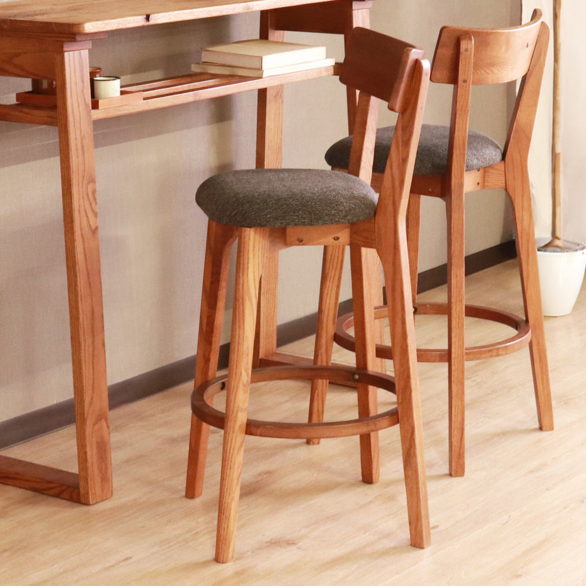 カウンターチェア 座面高66cm ハイチェア ハイム バーチェア ハイタイプ キッチン チェア 椅子 天然木 木製 オーク 無垢材 ファブリック 座面