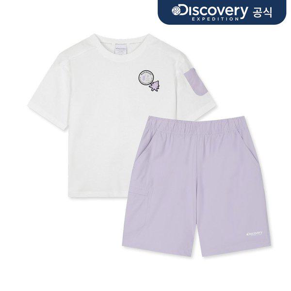ウーブンポケット半袖Tシャツ+ショートパンツSET（パープル）_