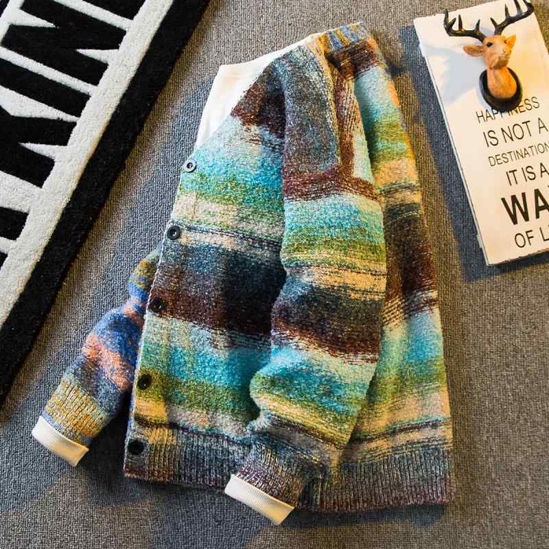 メンズ ファッション 男性用 オシャレ シンプル 大人 かっこいい 大きいサイズ ストリート 紳士服 アメリカン レトロ グラデーション レボー セーター メンズ 秋冬 スタイル カップル スタイル