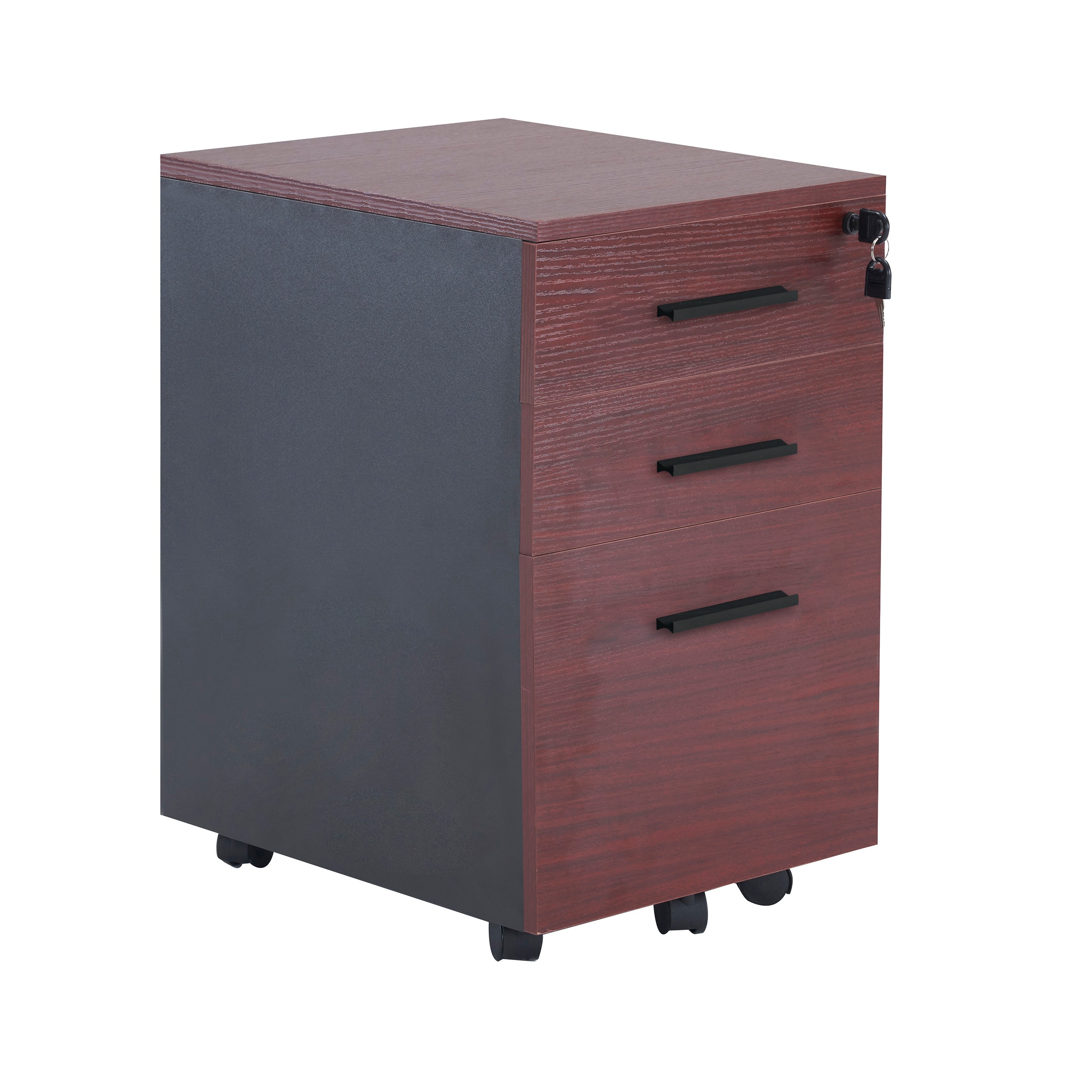 【新品登場】デスクワゴン サイドワゴン ラック 鍵付き キャスター付き 脇机 引き出し3段 ナチュラル