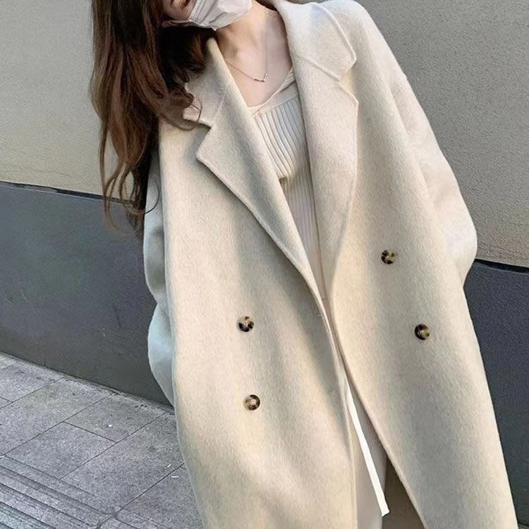 色切り替え 韓国ファッション アイスシルク 大きいサイズ デザイン感 ショート チェスターコートカーディガン カーディガン ゆったり ニット アウター セミロング