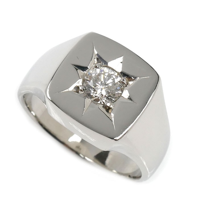 Pt900プラチナ 印台 ダイヤ リング・指輪 ダイヤモンド0.52ct 18号 22.7g メンズ 中古 美品 188,100円