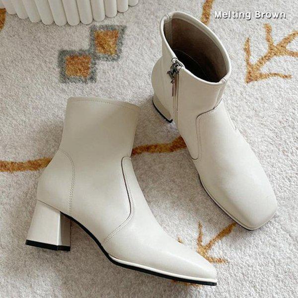 レディース スリムフィット ブロックヒール レザー アンクルブーツ MT81