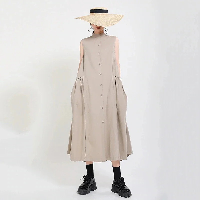 2024作大きめサイズシャツワンピースシンプルゆったりノースリーブ韓国ファッションキャミワンピース母ののプレゼント