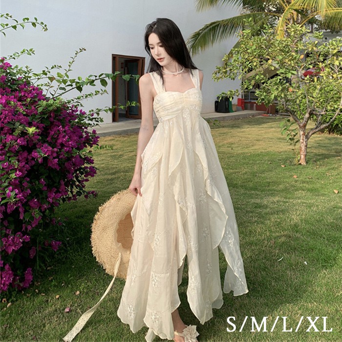 リゾートワンピース キャミソール 沖縄 大人 白 可愛い 夏 ロングワンピース ハワイ リゾートワンピ 白ワンピース ハワイアン 沖縄 体型カバー 結婚式 七五三 成人式 卒業式 入学式 Aライン 春