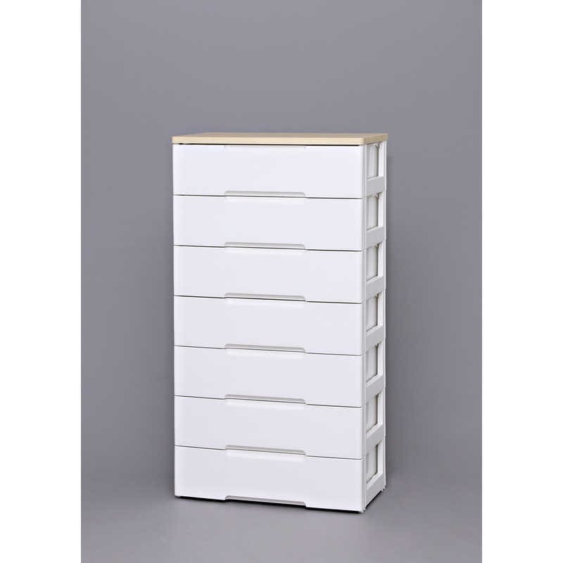 アイリスオーヤマ　IRIS OHYAMA　ウッドトップチェスト 7段 ワイドタイプ(ホワイト&ナチュラル/約幅73×奥行41.5×高さ138cm)