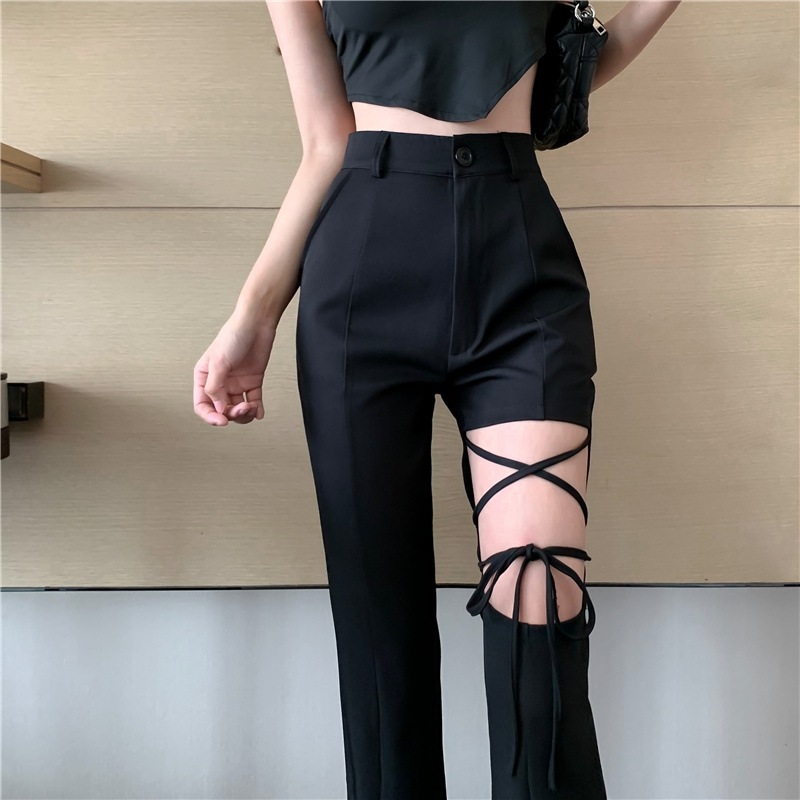 レースアップフレアパンツ ボトムス パンツ ロング ロング丈 フレア セミフレア リボン スリット ハイウエスト ポリエステル かわいい 大人可愛い きれいめ シンプル カジュアル 大人 上品 5,042円