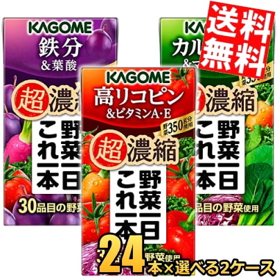 カ ゴ メ 野菜一日これ一本 超濃縮シリーズ 125ml紙パック 選べる48本(24本×2ケース) 高リコピン＆ビタミンA・E 超濃縮 カルシウム＆マグネシウム 鉄分＆葉酸 野菜ジュース やさい