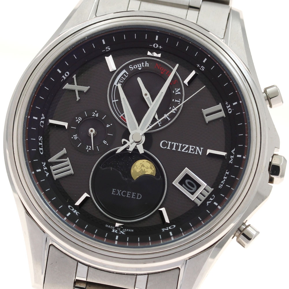 シチズン CITIZEN H874-004JJ01/BY1020-61E エクシード デイデイト ムーンフェイズ ソーラー電波 メンズ 良品 箱・保証書付き_934492【中古】