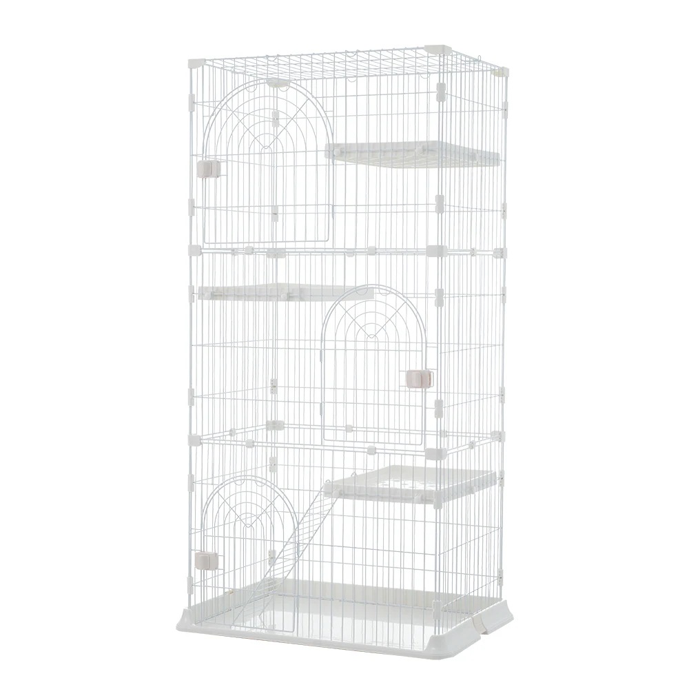 【最短即日出荷】おしゃれ 猫 ケージ キャットケージ 3段 猫ゲージ おしゃれ キャットハウス ネコ ハウス 多段 留守番 保護 脱走防止 多頭飼いペットケージ【ホワイト】-49