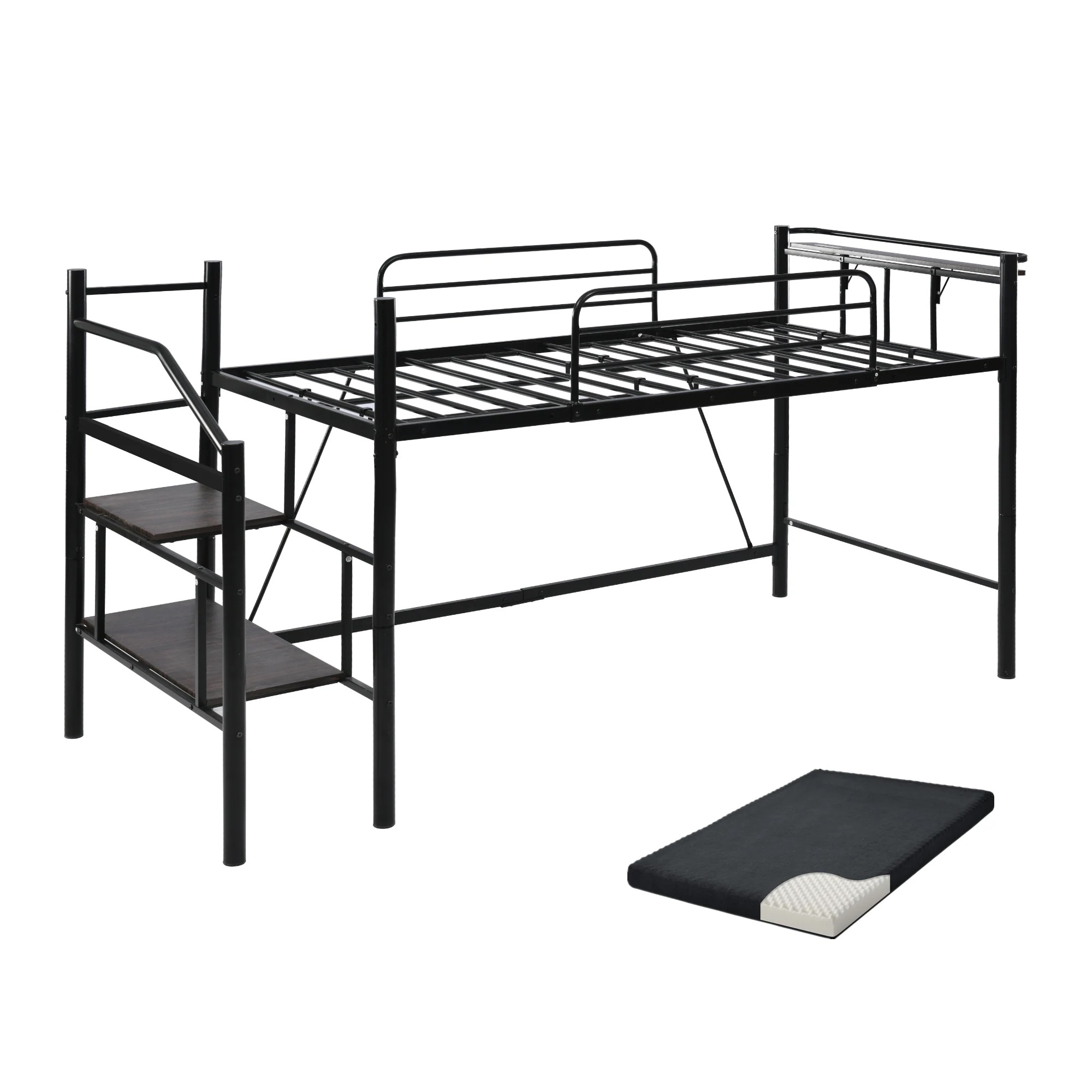 【マットレス付き】ロフトベッド パイプベッド シングル 耐荷重150kg 高さ130cm ハイベッド ロフトベッドロータイプ 棚 収納 北欧風 大人 一人暮らし 子供部屋 送料無料 スチール 耐震
