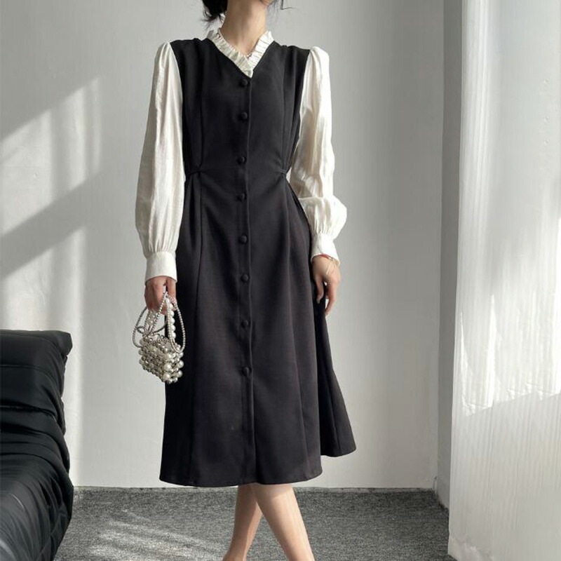 ロング シャツ シンプル 無地 Aライン ワンピース コート 前開き スカート ミモレ丈 エレガント Vネック きれいめ フレア ワンピ