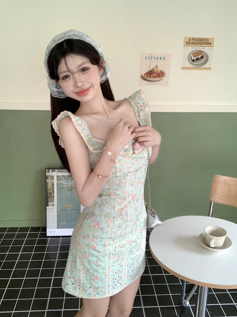 2024春夏ワンピース ミニ丈 小花 ゆったり 夏 カラフル 韓国ファッション レディース おしゃれ かわいい キュート 甘め カジュアルお出かけフレンチ安い