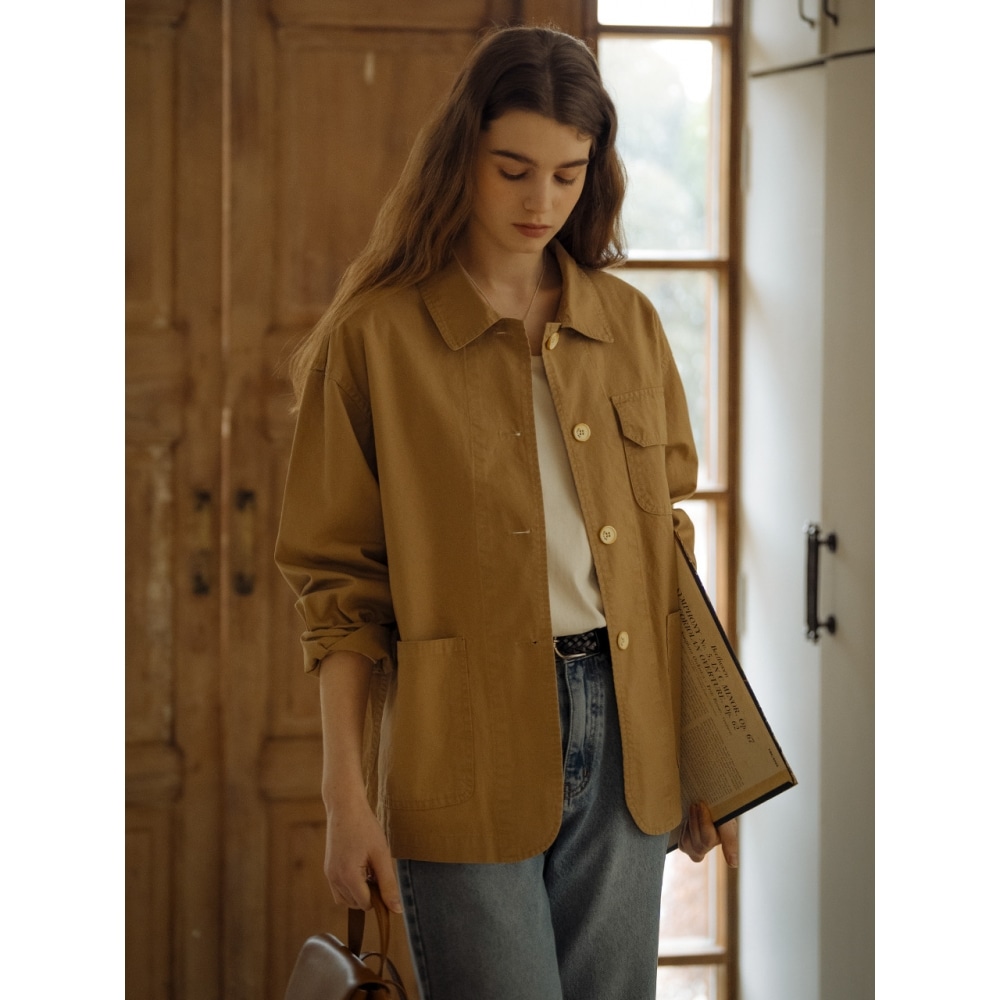 TILLIDIE ソフトウォッシングトラッカージャケットベージュ