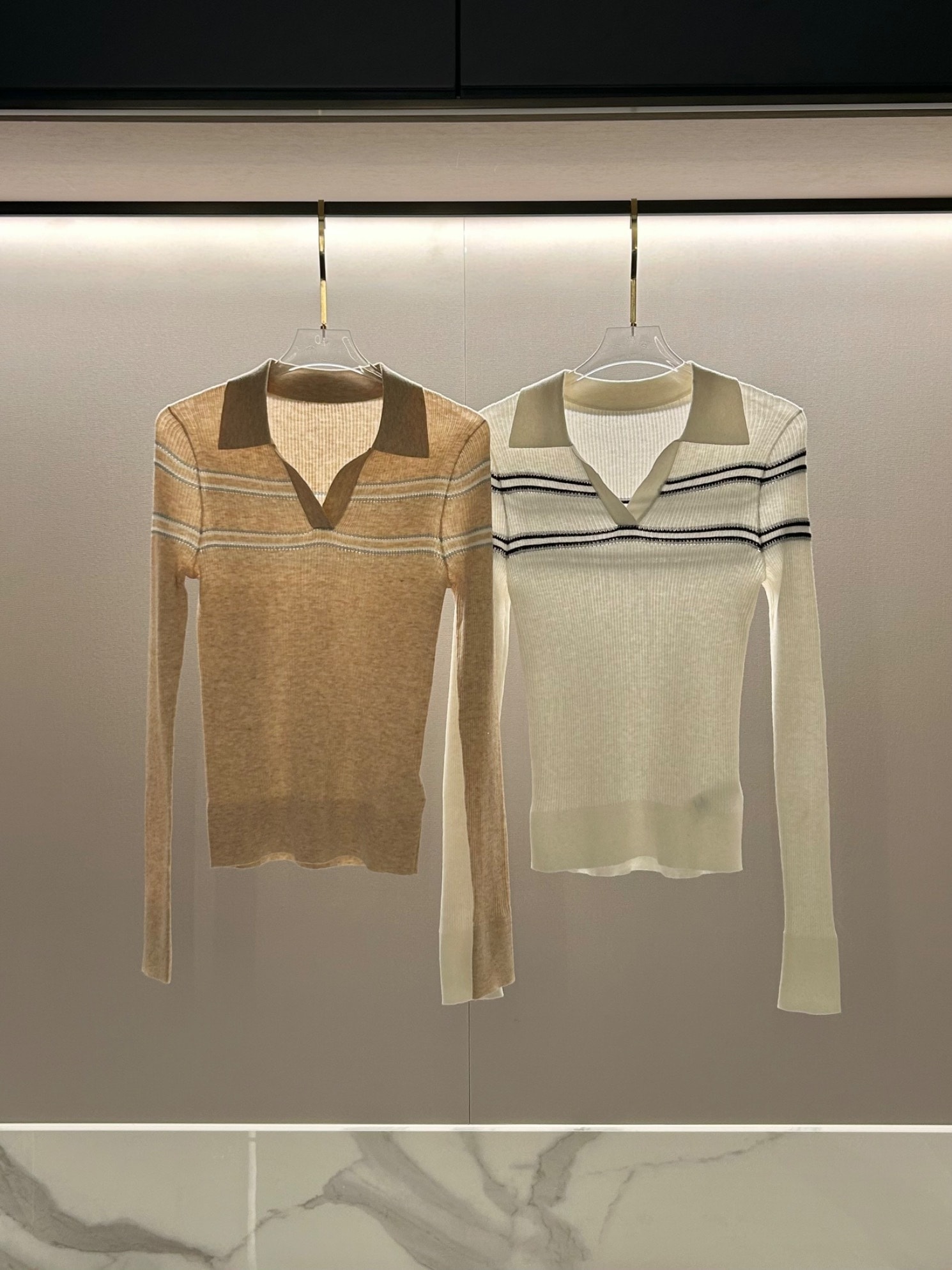 [メリノウール100]ボーダースリムニット2color