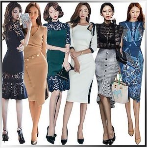 韓国ファッションOL正式な場合礼装ドレスセクシーなワンピース一字肩二点セット側開深いVネックやせて