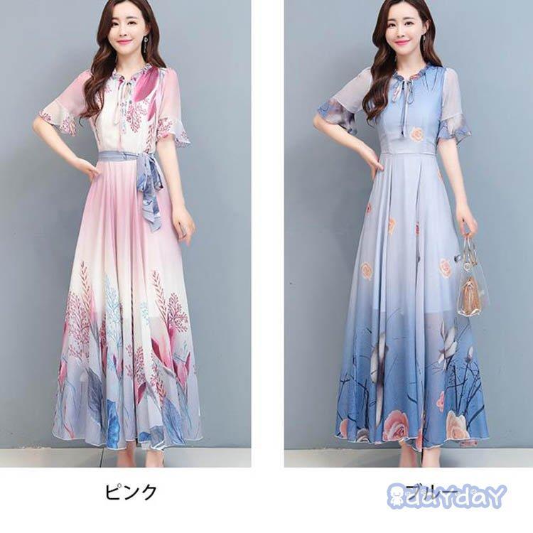 ワンピース レディース シフォン 花柄 ワンピ 半袖 ワンピース ビーチ ガールズ 夏 海 ナチュラル ビーチ ワンピース リゾート ハワイ