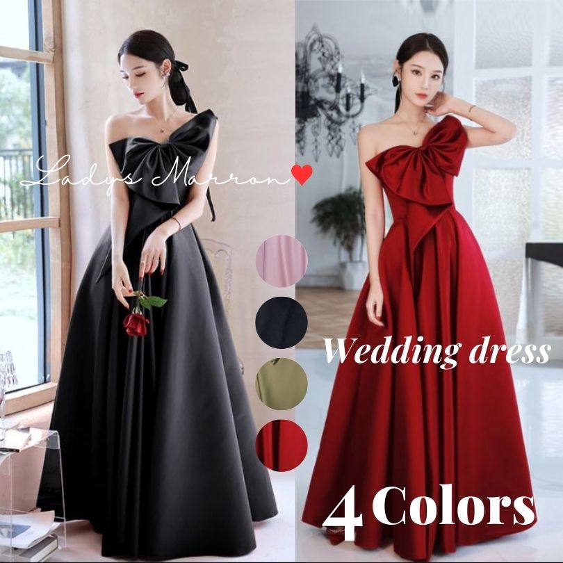 6月の新製品夏の新着商品 ワンショルダードレス イブニングドレス ウェディングドレス ウエディングドレス レッド 赤 黒 ピンク 前撮り ドレス カラードレス 演奏会 二次会 花嫁 ロング 前撮りドレ
