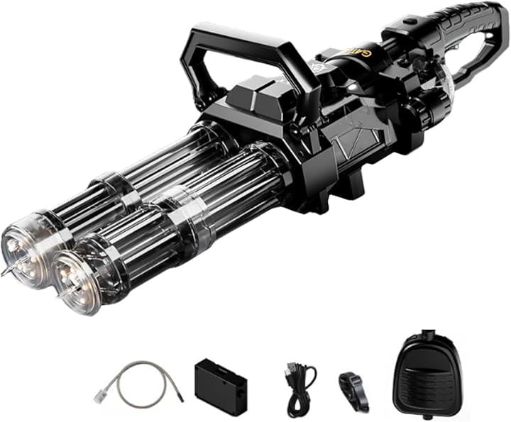 電動 ガトリング 水鉄砲 ウォーターガン LED タンク 充電 夏 休み 水遊び キャンプ レジャー(ブラック)