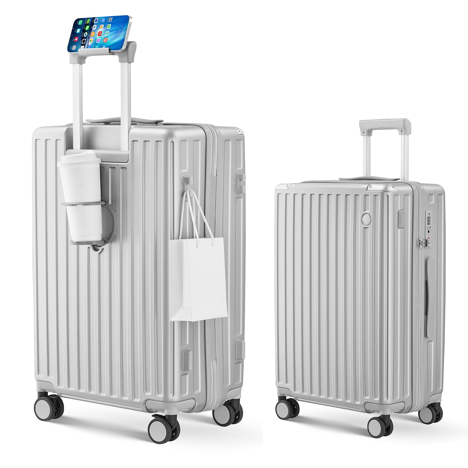 [Aecall] スーツケース 機内持ち込み キャリーケース ストッパー付き 超軽量 USBポート付き カップホルダー付き 携帯スタンド 隠しフック機能 キャリーバッグ 耐衝撃 静音 ダブルキャスター