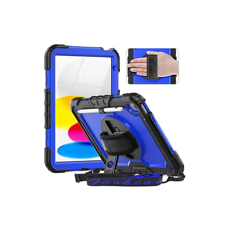 Timecity iPad 第10世代 ケース 2022モデル対応 耐衝撃 Timecity iPad 十世代 10.9インチ ケース 360度回転スタンド 保護フィルム内蔵 ペン収納 頑丈 肩紐 ハ