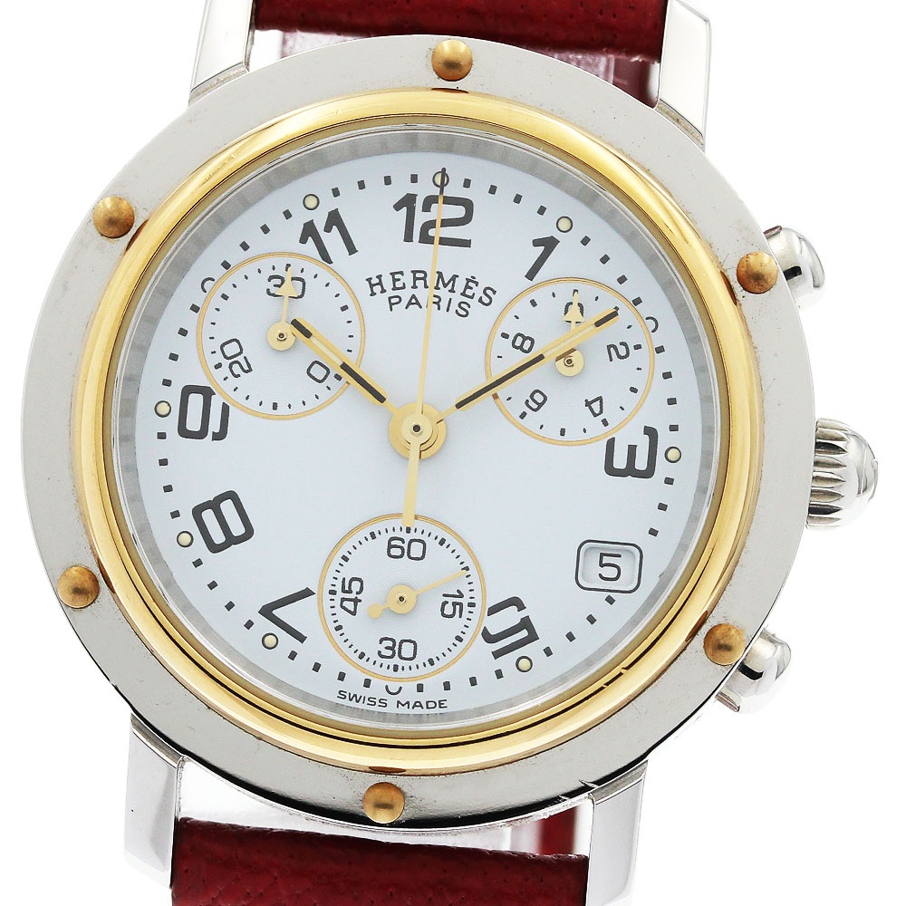 エルメス HERMES CL1.320 クリッパークロノ デイト クォーツ レディース 内箱・保証書付き_952476【中古】
