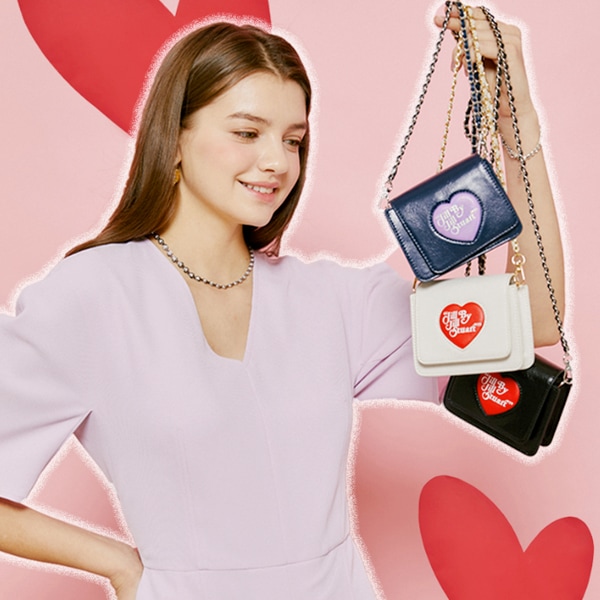 jillbyjillstuart レッドロゴ ハートミニクロスバッグ/レタリングハートツイード/韓国バッグ/ショルダーバッグ/ボディバッグ韓国ミニバッグ/ミニ財布