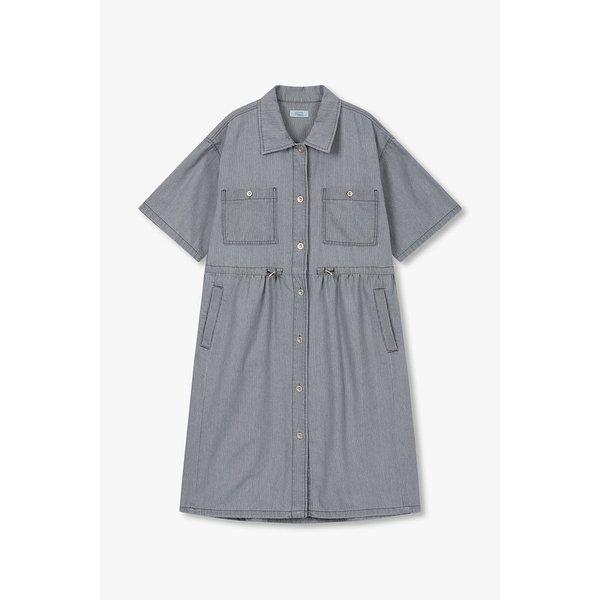 ピンストライプデニムシャツ型半袖ワンピース 9196241112081