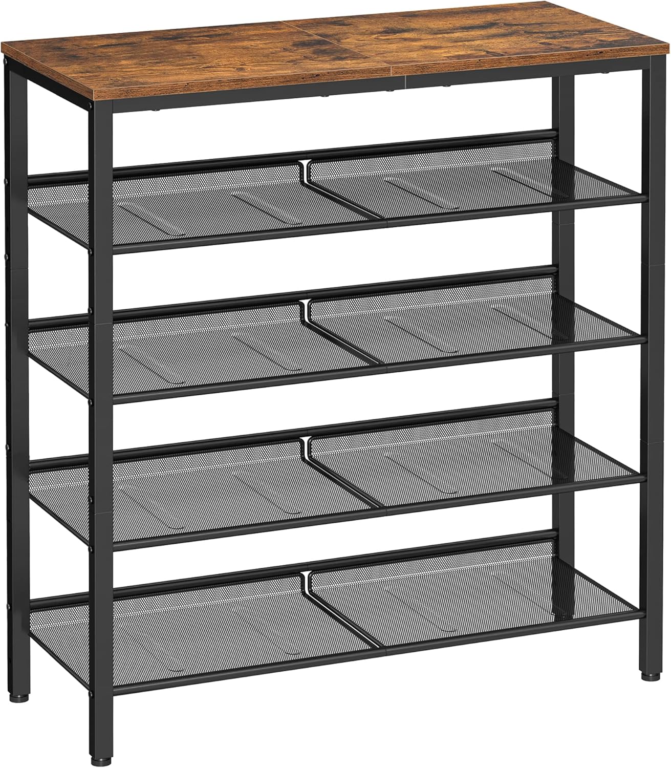 VASAGLE シューズラック 下駄箱 おしゃれ 省スペース 5段 大容量 木製 玄関収納 収納家具 シューズ 奥行28 高さ93 メッシュ棚調整可能 ヴィンテージ 玄関 棚 靴収納 靴箱