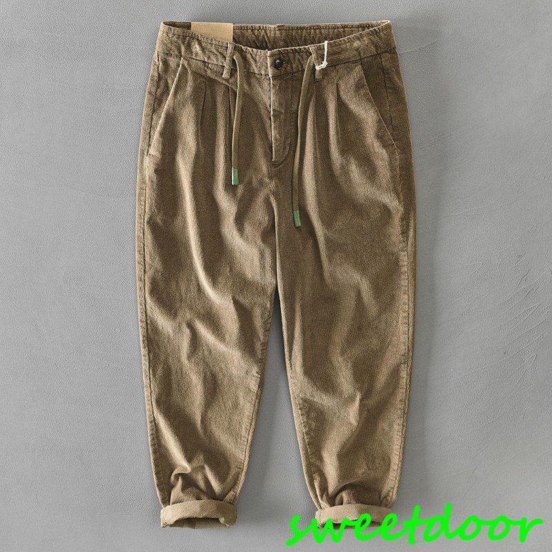 コーデュロイパンツメンズイエロージーパンツドローコード付きストレッチアメカジカジュアルパンツロング秋冬