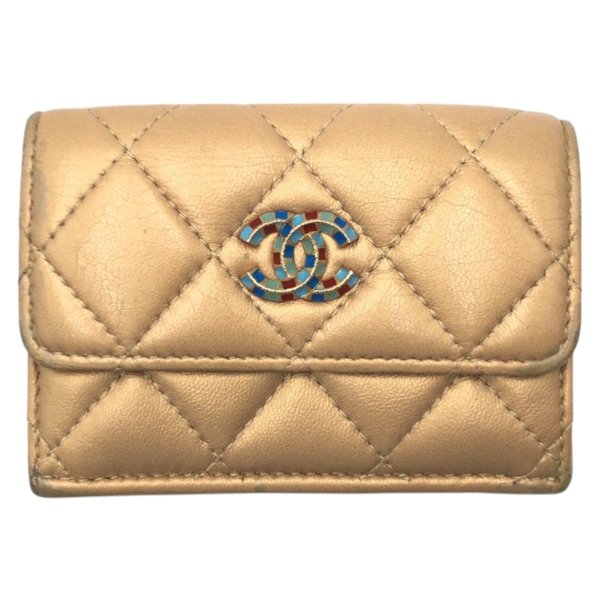 マトラッセ ココマーク ゴールド レザー 三つ折り財布 折財布 コンパクトウォレット レディース 502173