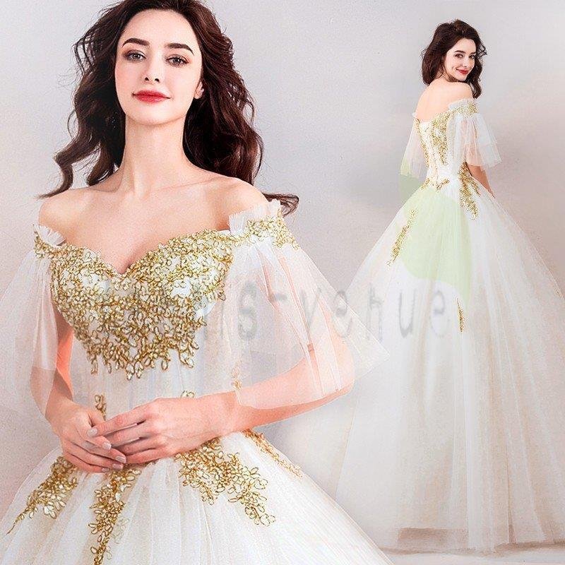 ウェディングドレス 白 安い 大きいサイズ 袖あり 結婚式 花嫁 ドレス 姫系 披露宴 ロングドレス